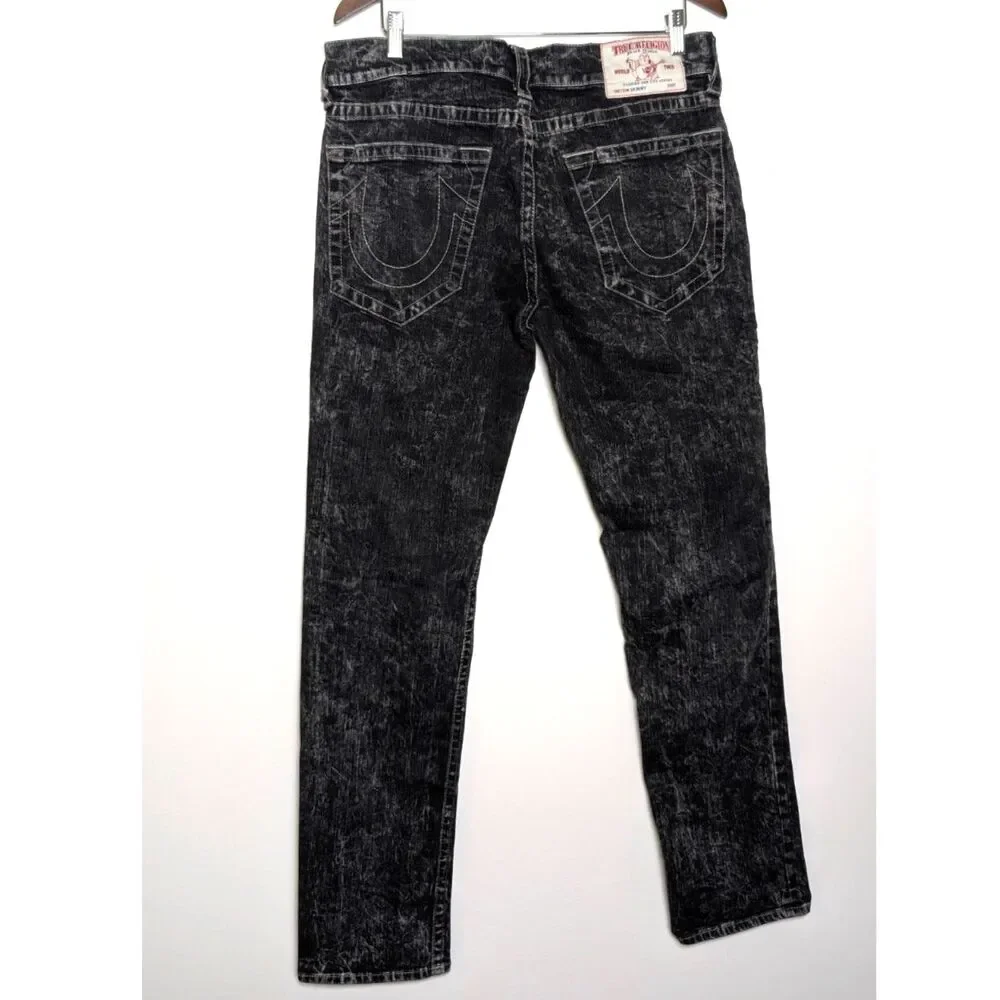 True Religion Black Section Skinny Old Multi Jeans 34 Y2K Grunge Acid Wash